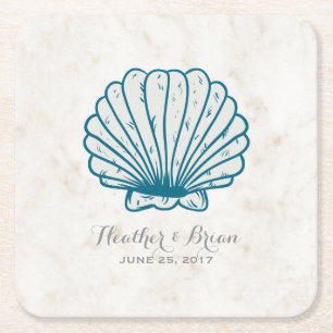 Posavasos Cuadrado De Papel Boda Real Rustic Seashell