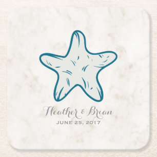 Posavasos Cuadrado De Papel Boda Real Rustic Starfish