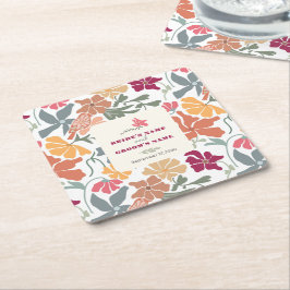 Posavasos Cuadrado De Papel Boda Retro de Época Media Floral Boho Chic