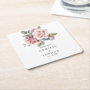 Posavasos Cuadrado De Papel Boda Romántica Elegante Chic Moderna Rosa