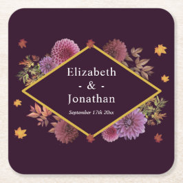 Posavasos Cuadrado De Papel Boda romántico de otoño en Dahlia