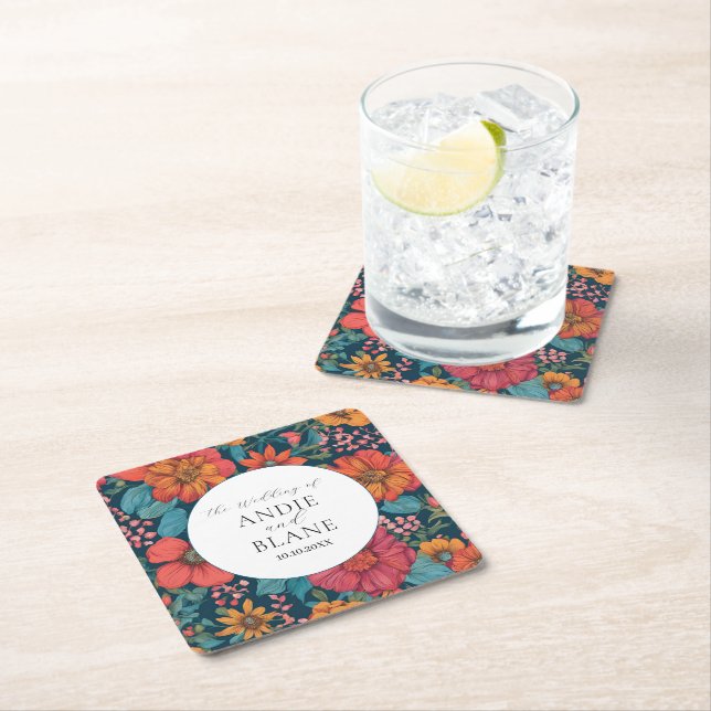 Posavasos Cuadrado De Papel Boda Romántico Rosa Vintage (In situ)