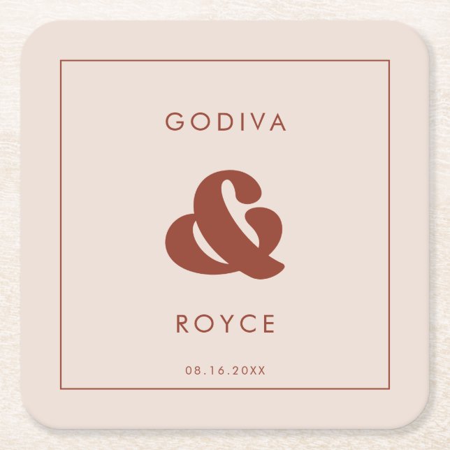 Posavasos Cuadrado De Papel Boda rosa elegante retro Peach (Anverso)