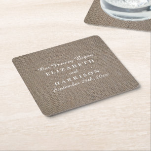 Posavasos Cuadrado De Papel Boda Rustic Burlap
