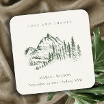 Posavasos Cuadrado De Papel Boda Rústico de Esbozo de Montaña Pine Woods<br><div class="desc">Para cualquier personalización adicional o cualquier otro elemento que coincida,  no dude en ponerse en contacto conmigo en yellowfebstudio@gmail.com</div>