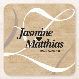 Posavasos Cuadrado De Papel Boda Rústico Elegante Monograma Vintage Burlap