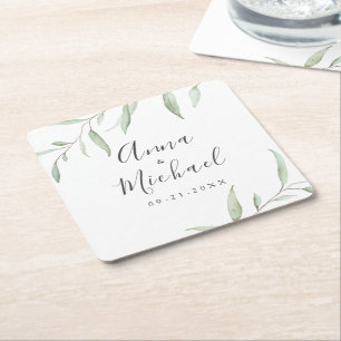 Posavasos Cuadrado De Papel Boda rústico minimalista de vegetación