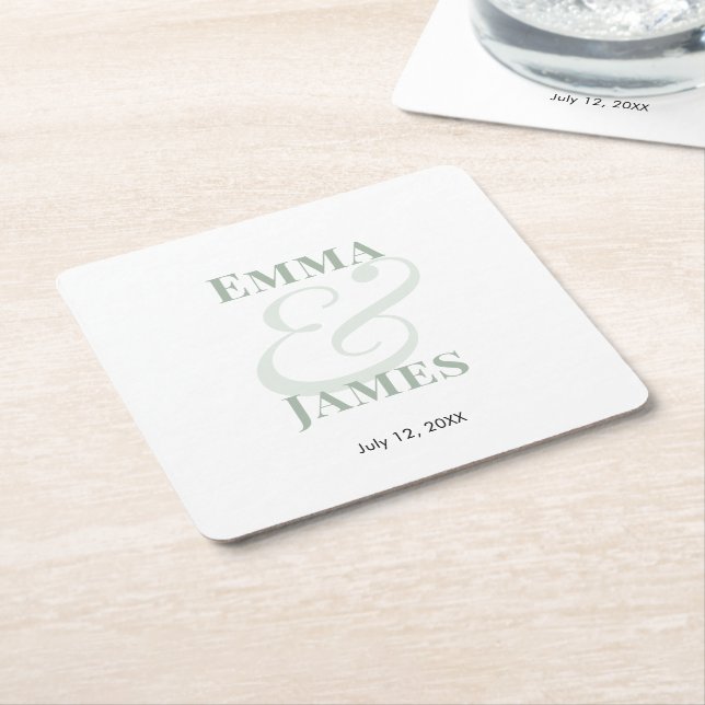 Posavasos Cuadrado De Papel Boda Sage Ampersand |  (En perspectiva)