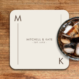 Posavasos Cuadrado De Papel Boda simple monograma Beige Brown