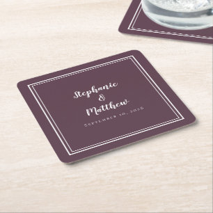 Posavasos Cuadrado De Papel Boda Simple Morado Malhumorado Minimalista Moderno