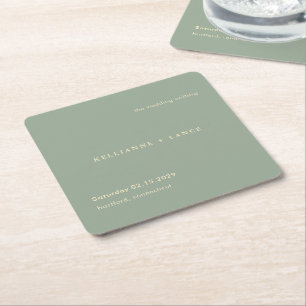 Posavasos Cuadrado De Papel Boda Simple Verde Sage Moderno