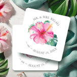 Posavasos Cuadrado De Papel Boda Tropical Hibiscus Flower<br><div class="desc">Trae un toque de color rosa vibrante a su cena de ensayo o fiesta de compromiso con estas impresionantes galas de boda tropical. Diseñados con una réplica de mis obras de arte acuáticas originales, cuentan con hermosas flores de hibisco y exuberantes hojas de palma de monstera en vibrantes tonos rosa...</div>