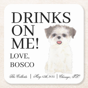 Posavasos Cuadrado De Papel Boda Tzu de Oro Marrón y Blanco Personalizado