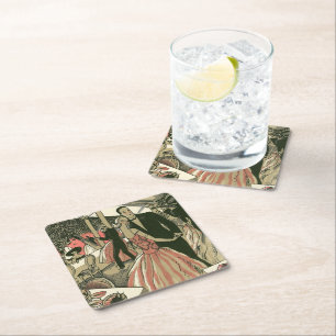 Posavasos Cuadrado De Papel Boda Vintage Art Deco, Primer Baile de Recién Casa