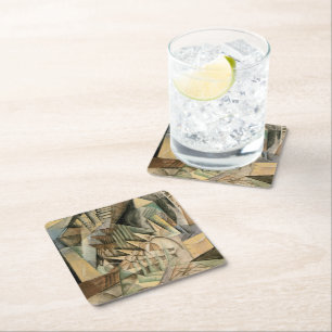 Posavasos Cuadrado De Papel Boda Vintage, Colores Tonos Terrosos, Arte Cubismo