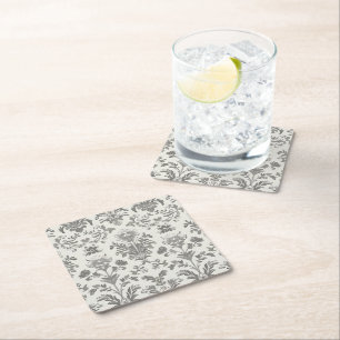 Posavasos Cuadrado De Papel Boda Vintage Floral Damask Blanco Victoriano