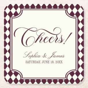 Posavasos Cuadrado De Papel Boda Vintage Marfil Vino de Lujo y Dinero Antiguo