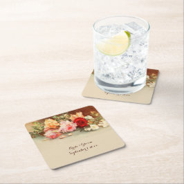 Posavasos Cuadrado De Papel Boda Vintage, Naturaleza Muerta de Flores de Rosas