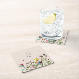 Posavasos Cuadrado De Papel Boda Watercolor Wildflower Garden & Insecs