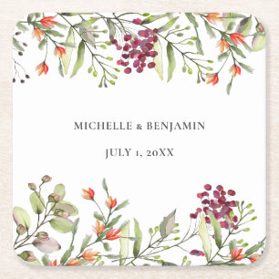 Posavasos Cuadrado De Papel Boda Wildflower Meadow