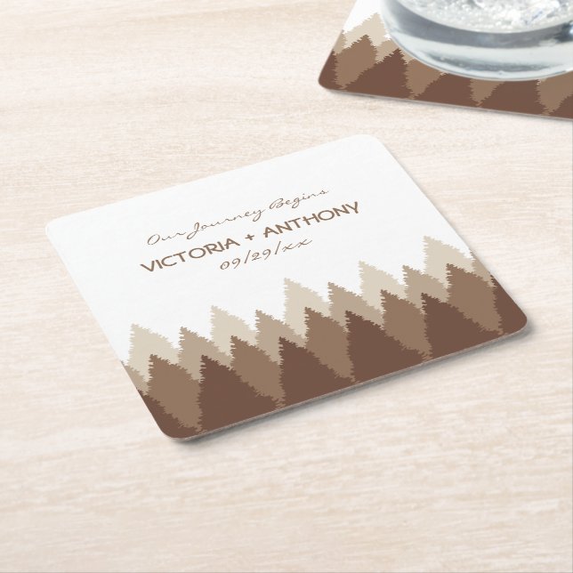 Posavasos Cuadrado De Papel Boda Woodland Forest Range Brown (En perspectiva)