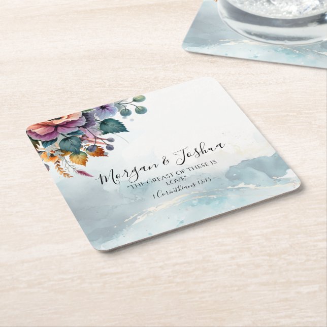 Posavasos Cuadrado De Papel Bodas Caídas (En perspectiva)