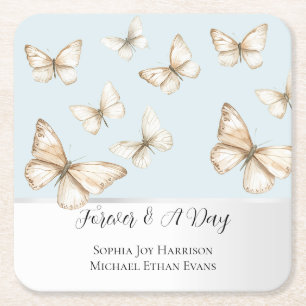 Posavasos Cuadrado De Papel Bodas de Cielos Azules y Mariposas