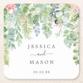 Posavasos Cuadrado De Papel Bodas de vegetación suave