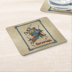 Posavasos Cuadrado De Papel Bogatyr ruso medieval