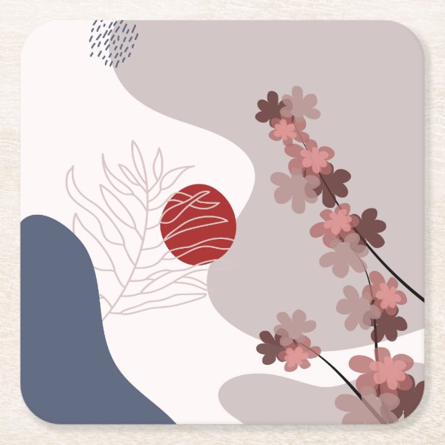 Posavasos Cuadrado De Papel Boho azul magenta (Anverso)