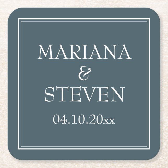 Posavasos Cuadrado De Papel Boho Blue Modern Minimalista (Anverso)