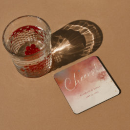 Posavasos Cuadrado De Papel Boho Boda Cheers del Desierto de Terracota Moderno