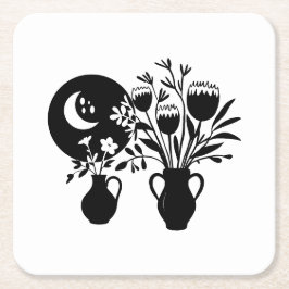 Posavasos Cuadrado De Papel Boho bohemian floral sun moon