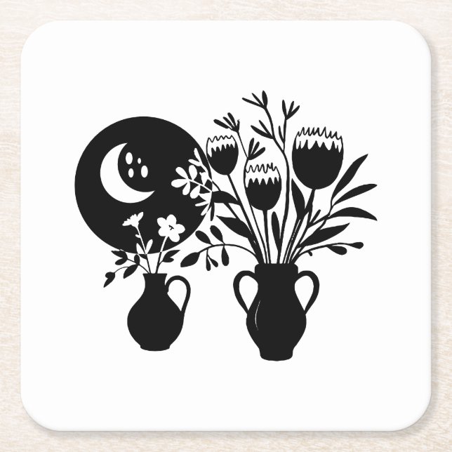 Posavasos Cuadrado De Papel Boho bohemian floral sun moon (Anverso)