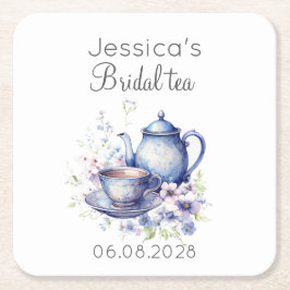 Posavasos Cuadrado De Papel Boho Bridal Tea Blue Floral Vintage Bridal Shower