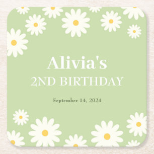 Posavasos Cuadrado De Papel Boho Daisy Dos Bohemio Verde Floral Segundo Cumple