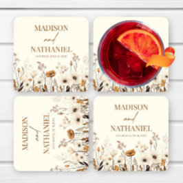 Posavasos Cuadrado De Papel Boho Flor silvestre Flor Flor Floral Boda Jardín