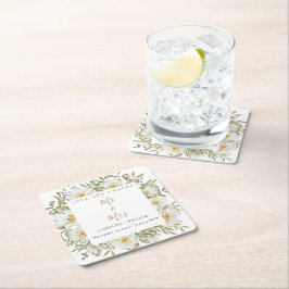 Posavasos Cuadrado De Papel Boho Floral Boda