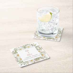 Posavasos Cuadrado De Papel Boho Floral Boda