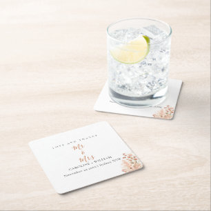 Posavasos Cuadrado De Papel Boho Floral Boda