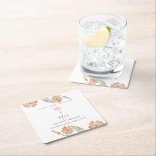 Posavasos Cuadrado De Papel Boho Floral Boda