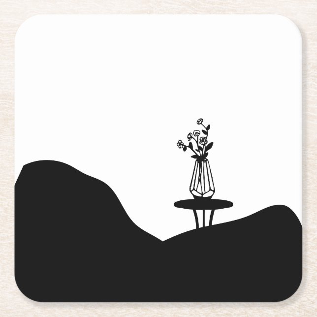 Posavasos Cuadrado De Papel Boho Flower pot on table (Anverso)