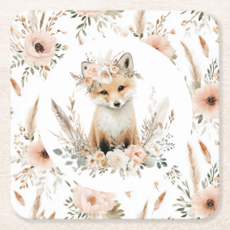 Posavasos Cuadrado De Papel Boho Fox Chica Woodland Fiesta