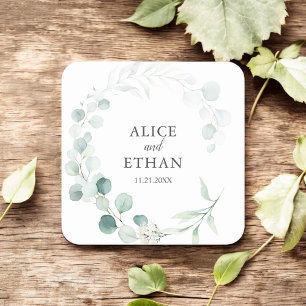 Posavasos Cuadrado De Papel Boho Greenery Eucalyptus Boda