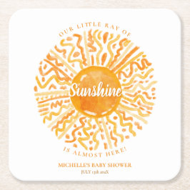 Posavasos Cuadrado De Papel Boho Little Ray of Sunshine Naranja Watercolor Sun
