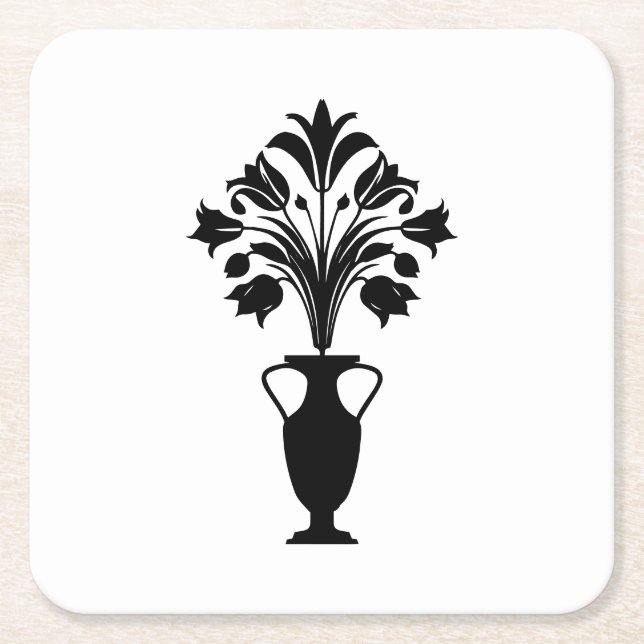 Posavasos Cuadrado De Papel Boho Mid Century Flower Pot (Anverso)