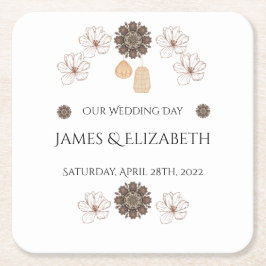 Posavasos Cuadrado De Papel Boho Moda Boda Floral