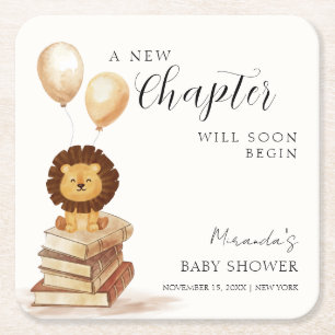Posavasos Cuadrado De Papel Boho Nuevo Capítulo Globo de León Salvaje Baby Sho