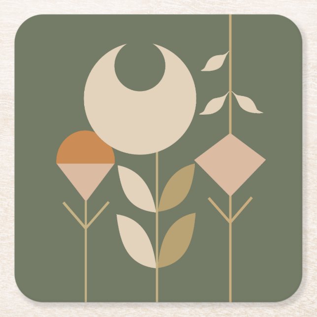 Posavasos Cuadrado De Papel Boho Resumen Lily (Anverso)