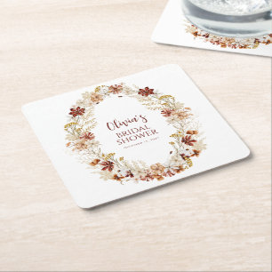 Posavasos Cuadrado De Papel Boho Rústico Floral Burgundy Despedida de Soltera 